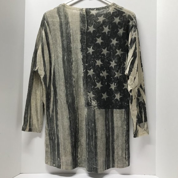 Vocal Distressed American Flag Long Sleeve Tee w/ Embellished Stars - Picture 5 of 6